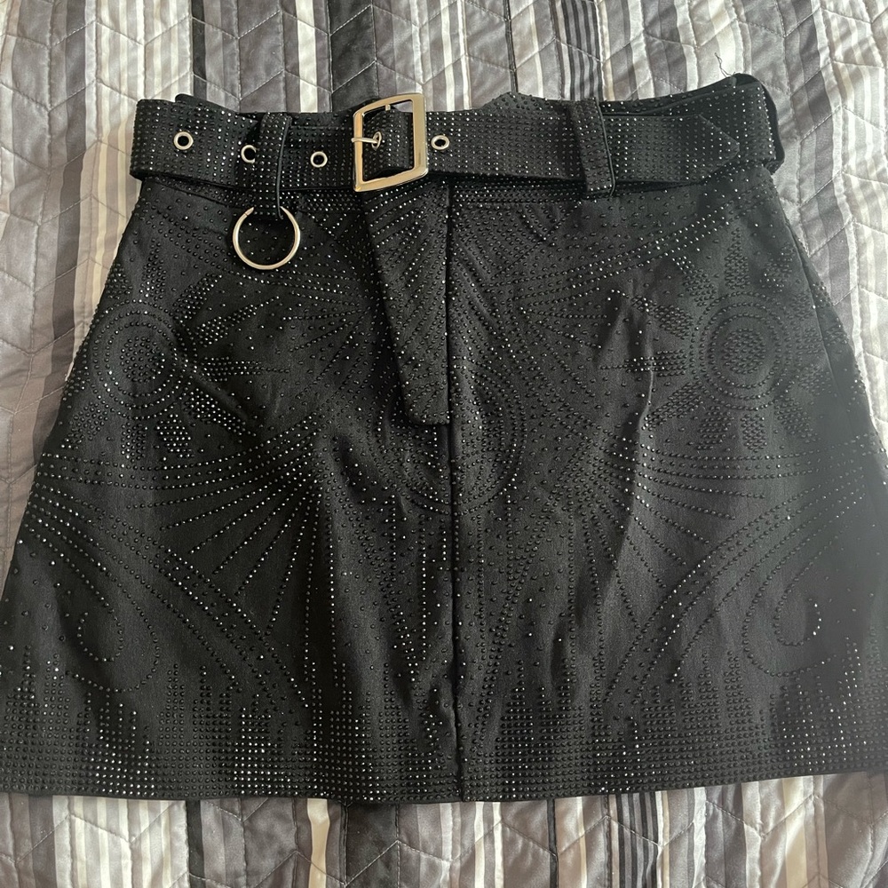 Black, Willow Boutique, rhinestone skirt.